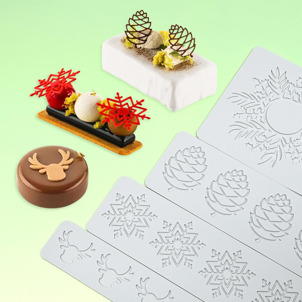 Snowflake Pinecone Antlers Flip Sugar Lace Mat DIY Christmas Chocolate Crispy Silicone Mat Artistic Vegetable Decoration Mold