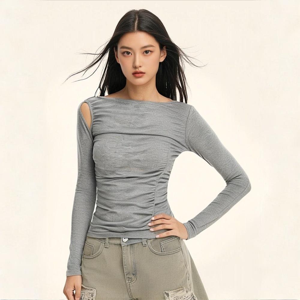 Women's Off-Shoulder Slim-Fit Long-Sleeve T-Shirt: Stylish American-Style Top for Spring & Autumn