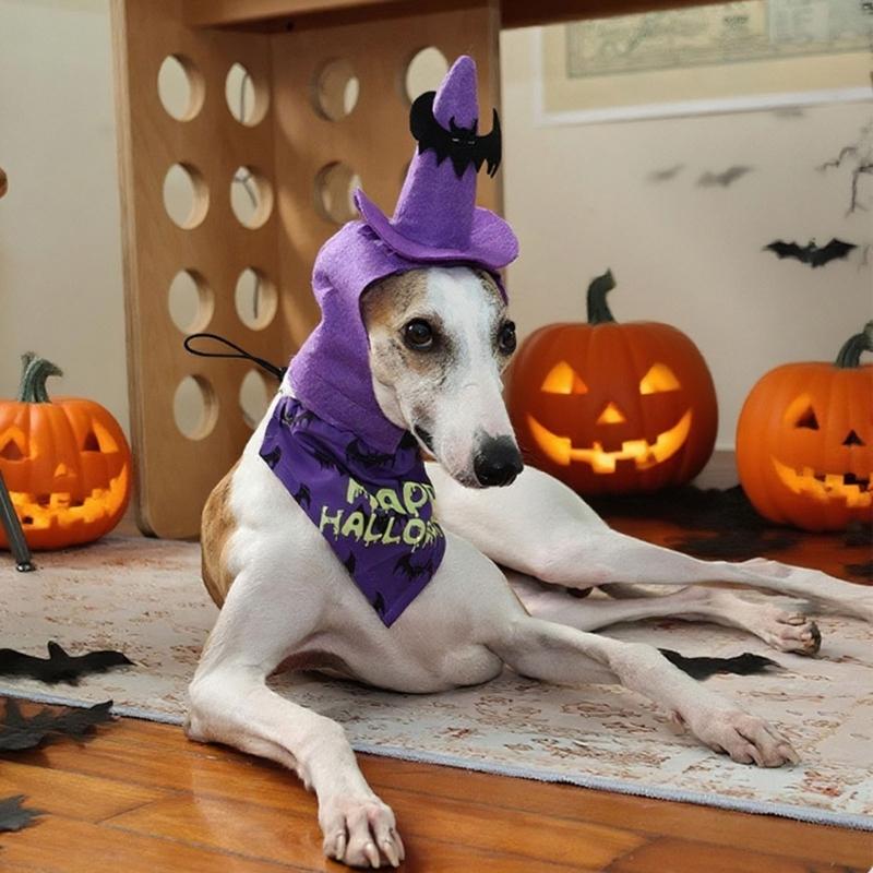 Scary Dog Costume Hat And Bandanas Set Comfortable Halloween Party Outfit Accessory For Small Breeds Holiday Dressingup