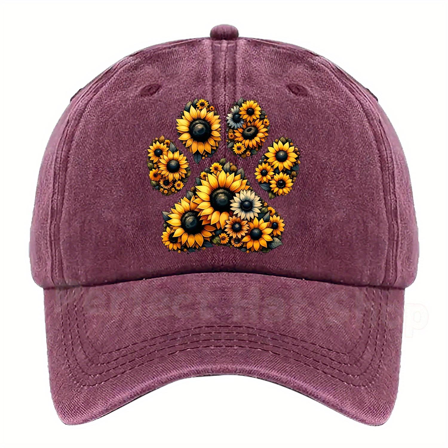 

Adjustable Sunflower Paw Print Baseball Cap Lightweight Machine Washable Cotton Multiple Colors Available for Casual Wear One Size
