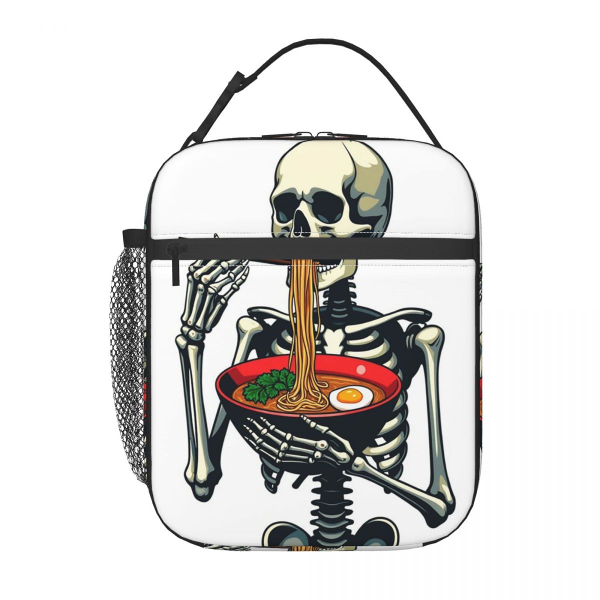 

Cartoon Skeleton Eating Ramen Food Halloween Insulated Lunch Bag for Women Children Leakproof Food Boxes Thermal Lunch Box Tote One Size