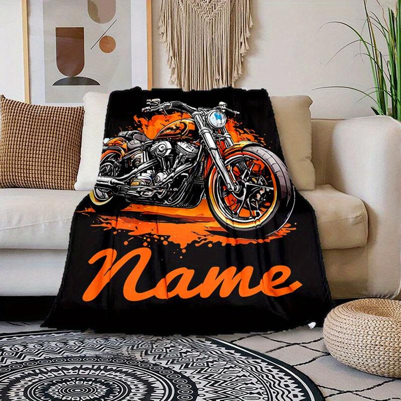 Personalized Motorcycle Blanket Name Bike Art Soft Fleece Throw Gift Home Decor Biker Theme