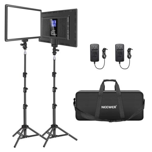 Neewer 2er-Pack LED-Videoleuchte Fotografie-Beleuchtung Kameralichtpanel 192 LEDs 3200K-5600K CRI 97+ Eingebaute Lithiumbatterie Ultradünn mit 178cm Stativ