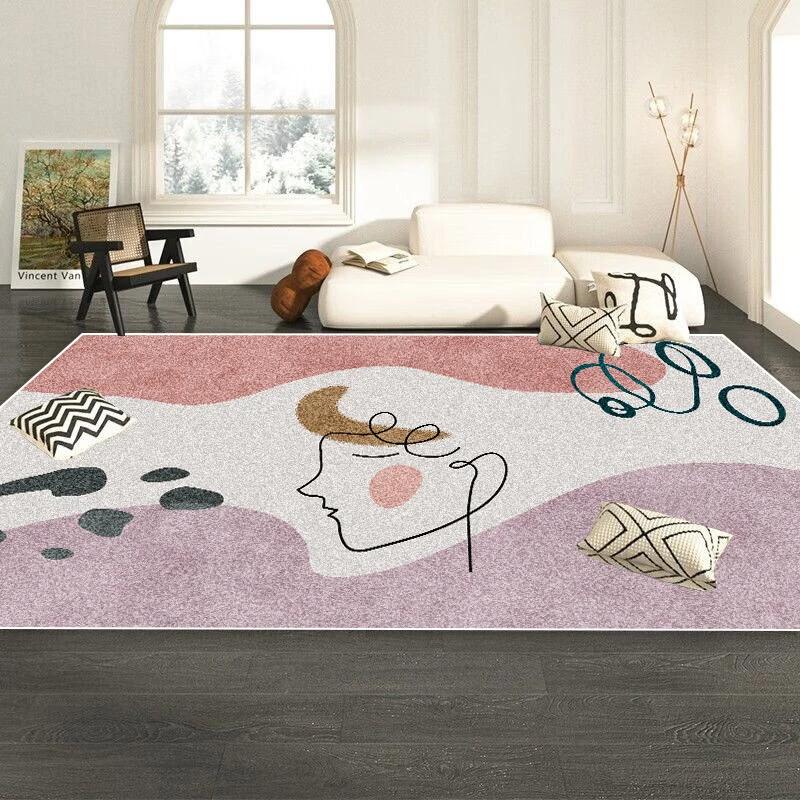 Pink Modern Simple Living Room Decoration Carpet Girl Bedroom Bedside Non-slip Rugs Home Decor Large Area Rug Washable Floor Mat