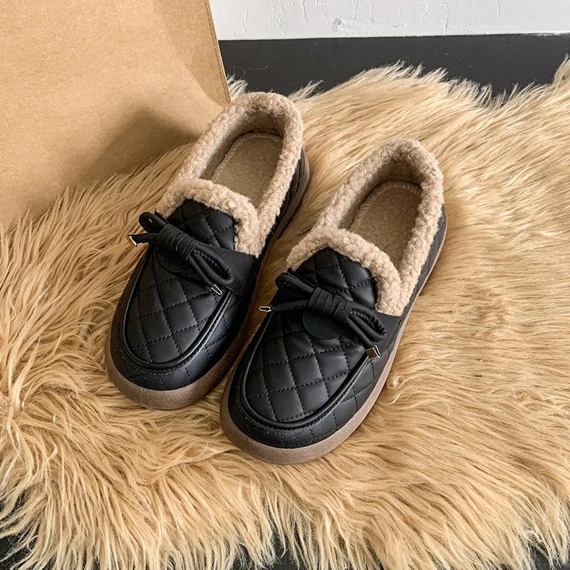 2024Winter neuWollschuhe Damen Herbst- und Winterbekleidung echtes Fell hundert Netzwerk rot plus Kaschmir faule Bohne flache Damenschuhe