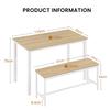 Set Tavolo da Pranzo, Tavolo da Bar con 2 Panche da Pranzo, Tavolo da Colazione Industriale per Cucina, Soggiorno, Sala Feste, Colore Naturale e Bianco