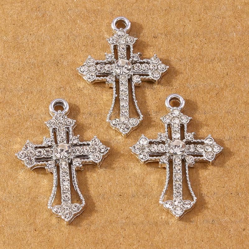 10pcs 24*11mm Crystal Rhinestone Cross Charms Pendants for Necklace Earrings DIY Handmade Jewelry Making Accessories