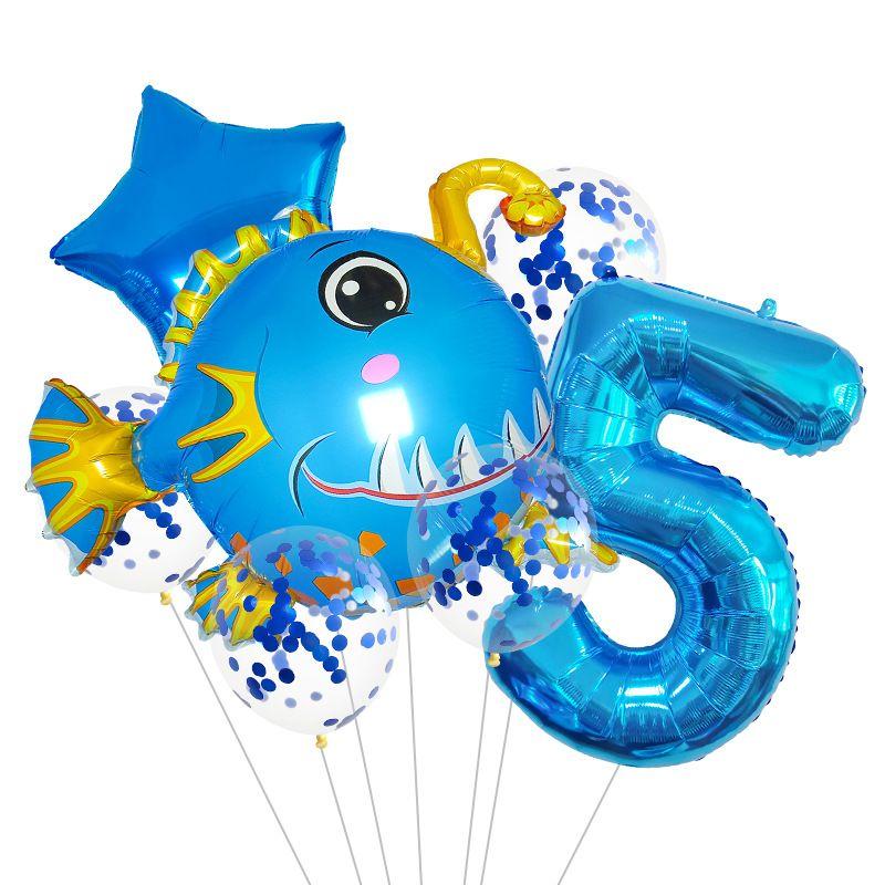 Ocean Theme Balloon Set Kids Birthday Number Balloon Decor
