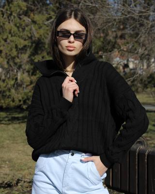 Sweater with High Collar QU Style 210121 Black