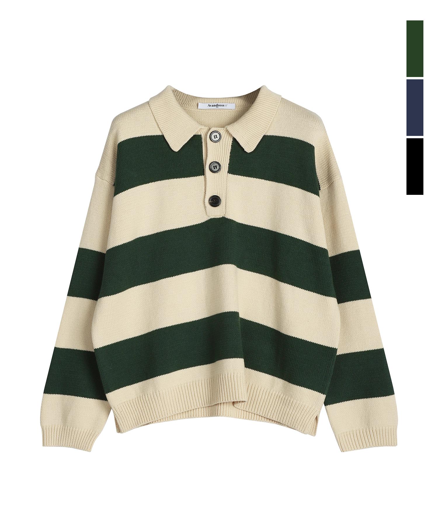 Urban Dress Rugby Striped Knit - 3Col Green/Black 1(M)