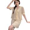 New short-sleeved shorts ice silk pajamas summer women's sweet girl loungewear set French simulation silk spring and autumn