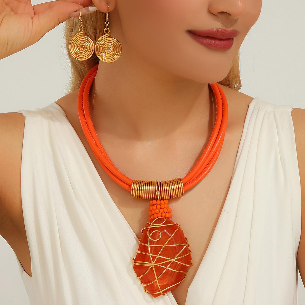 Necklace Resin Geometric Earrings Set Sparkling Big Gems Summer Fashion Style