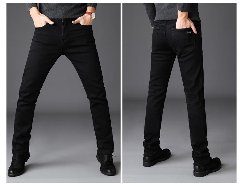 2023 Men's Slim Black Jeans - Elastic, Mid-Waist, Straight Fit for Youth