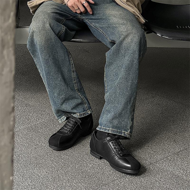 Fashion Black casual men's leather shoes Trendy minimalist versatile style Leisure Outdoor Fashion Street youth New quality shoes