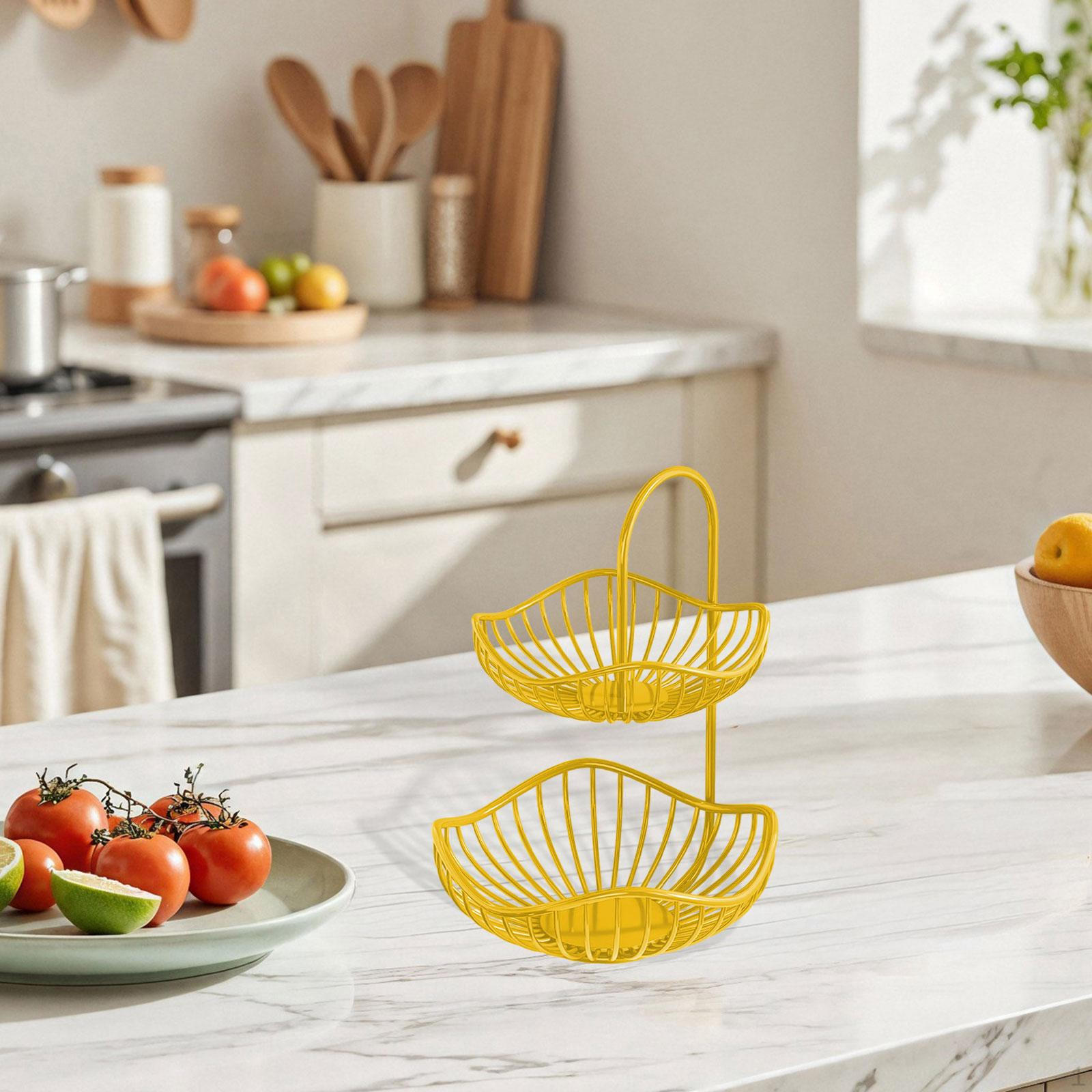 

2 Tier Fruit Basket Bowl Bread Onion Garlic Holder Vegetable Stand for Dining Room 20x30cm