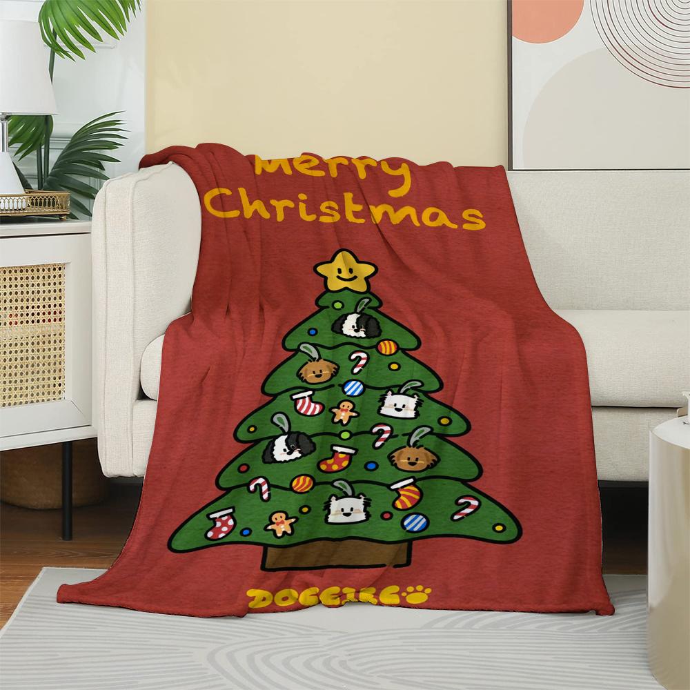 

Merry Christmas Doggie Christmas Tree Flannel Blanket, Cute Gingerbread Man & FestivePrinted Throw Blanket for Couch Bed, Xmas 75x90cm