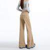 Early Spring Off White Khaki High Waist Slim Flare Floor Micro Wide Leg Denim Pants For Ladies Casual Pants Oversize Denim Trousers