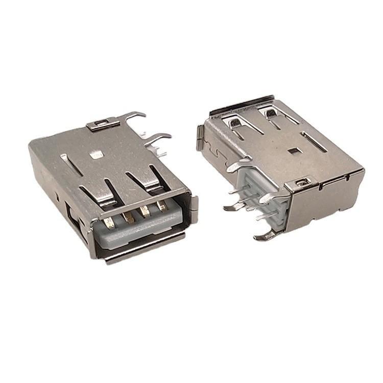 USB 2.0 Female Connector AF Long Body with Crimped Edge and Bent Angle - White Glue Socket