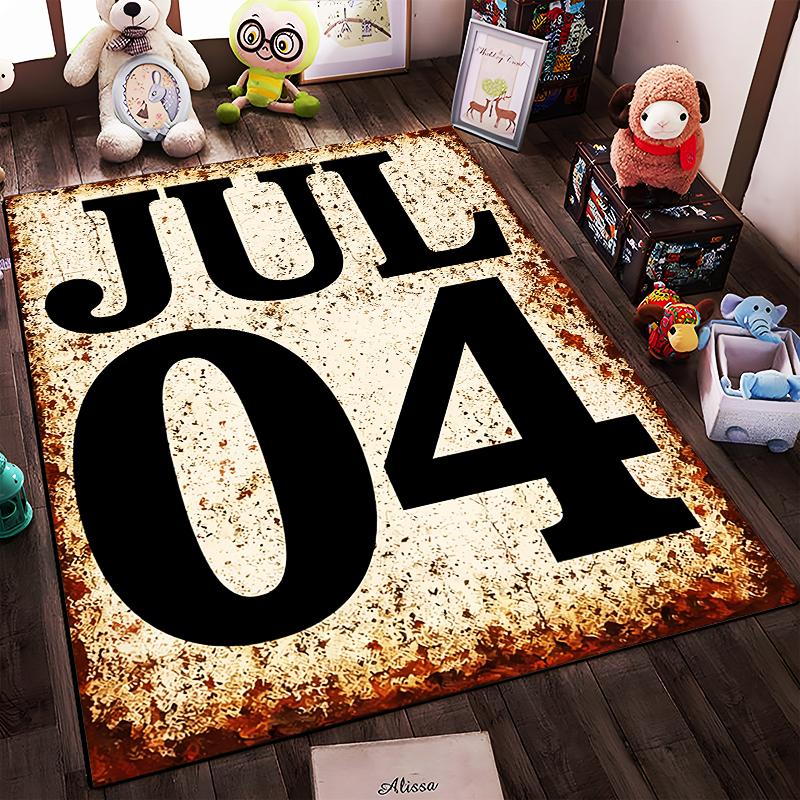 Rustic JUL 04 American Independence Day Rug with Bold Black Text Suitable for use as an anti-slip for living room bedroom sofas