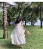 Striped Chiffon Halter Neck Summer Dress with Lace Stitching and Large Swing Skirt