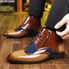 Herren High Top Lederstiefel, Übergröße Business-Kleidschuhe, Schnürung Patchwork-Farbe Büro-Kleid Lederschuhe