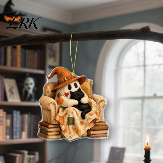 Cute Ghost Witch Bat Pendants Halloween Hanging with Ghost/Bat/Witch Designs, Acrylic Decorative Ornaments Lanyards, Themed Party Favors Lightweight