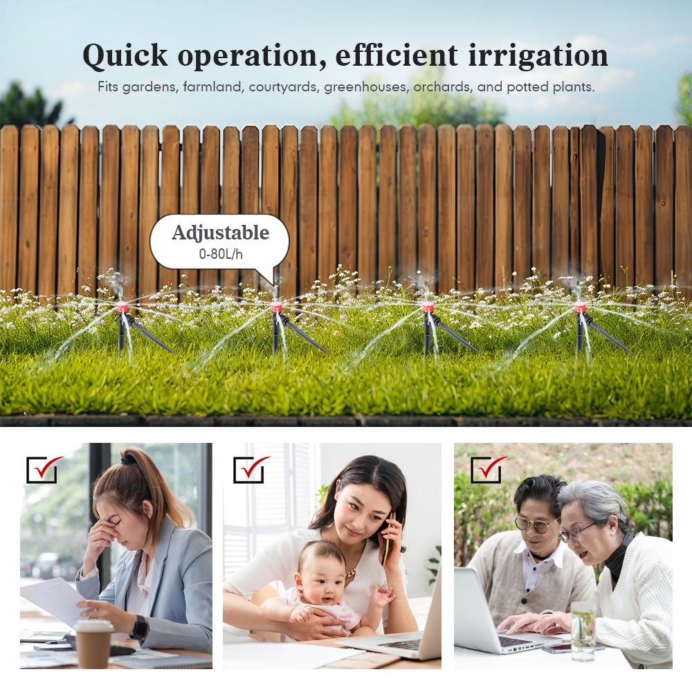 13cm 8-hole Sprinkler W/ Stake Adjustable 0-80L/H Dripper 1/4″ Quick Connector Garden Irrigation Lawn Large Area Plants Watering