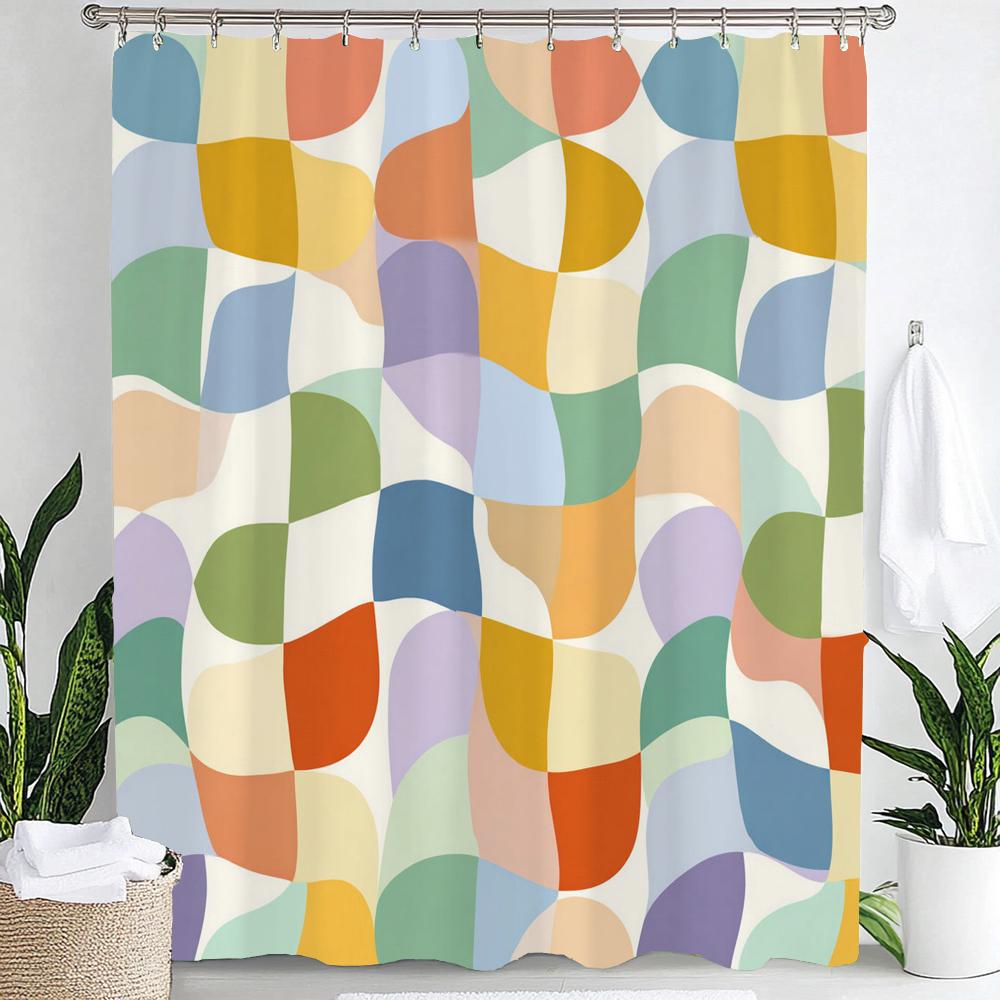 Modern Plaid Grid Print Waterproof Shower Curtain Bathroom Curtain,Hanging Curtain 12 Hooks Decoration Machine Washable