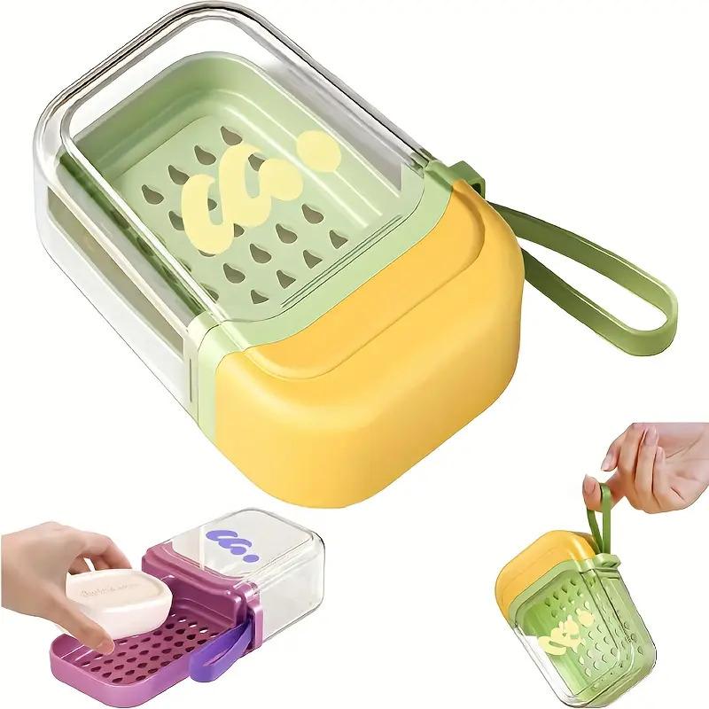 Portable travel soap box, new creative travel specific double-layer sealed drain mini soap box with lid