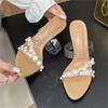 Fashion Luxury Brand Design String Bead PVC Transparent Slippers Women Summer High Heels Sandalias Fashion Open Toe Party Slide Sandals
