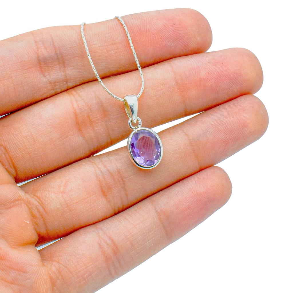 Oval Amethyst Pendant: Natural Gemstone, 925 Sterling Silver