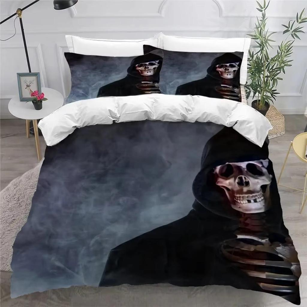 Skull and Beauty Duvet Cover Set Full Size Gothic Sugar Skull Angels and Demons Bedding Set with Pillowcase Twin Double Bed Sets
