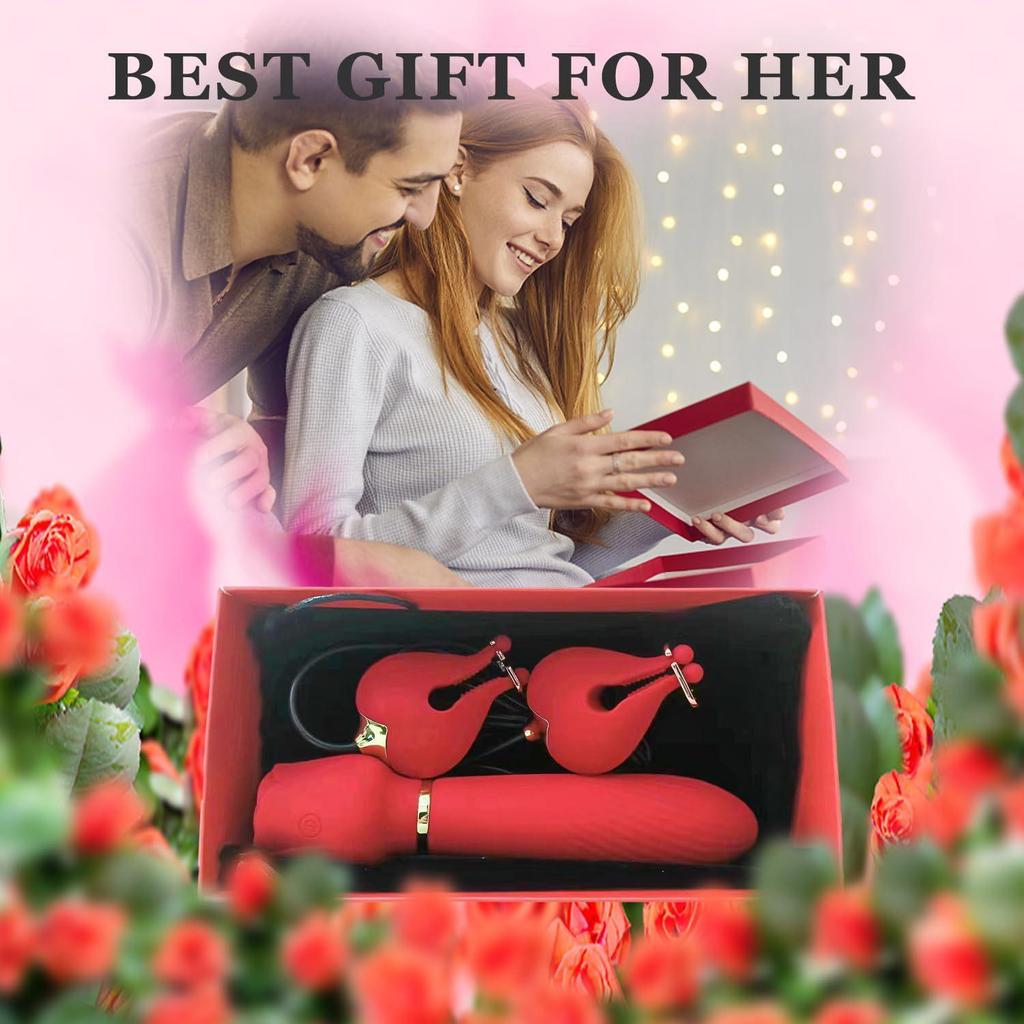 Heart-Shaped Nipple Clamps & Rose Vibrator Massager: Insertable Breast Stimulator & Masturbator Adult Toy