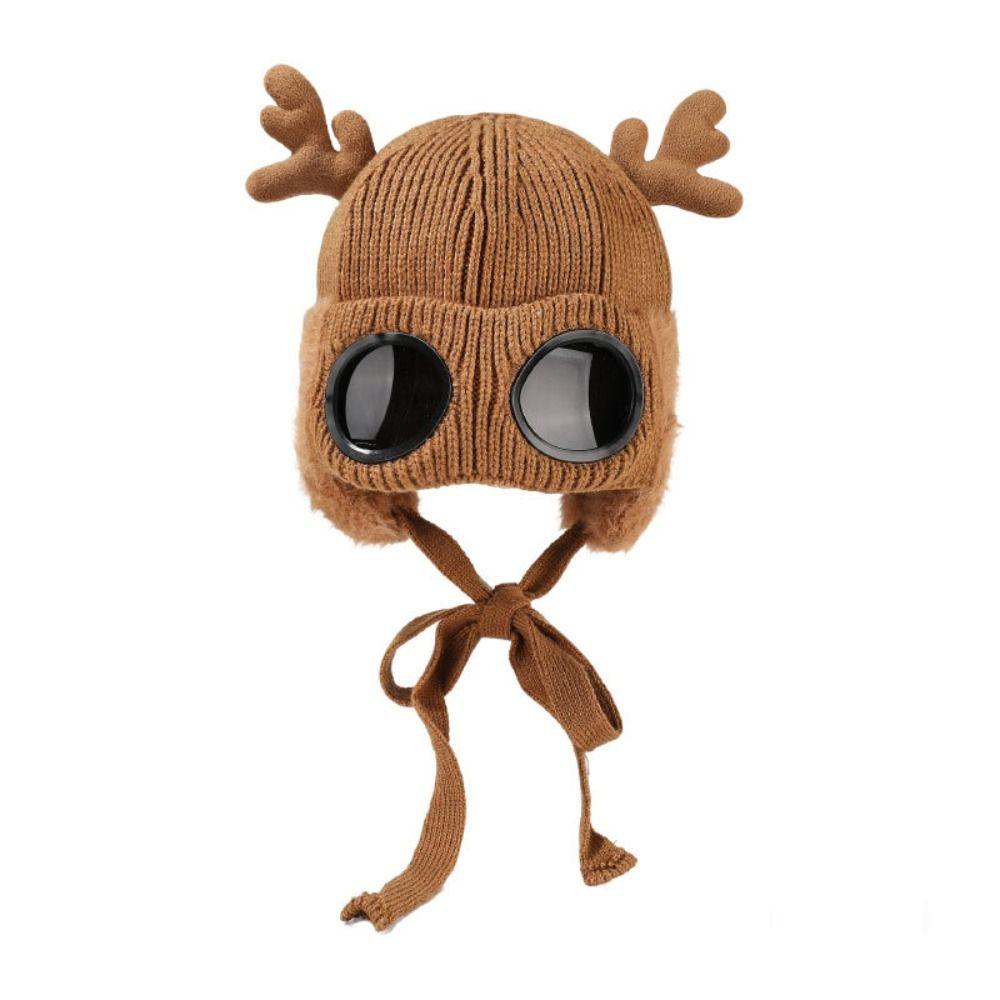 Solid Color Reindeer Antler Hat Warm Plush Ear Flaps Backpack Accessories