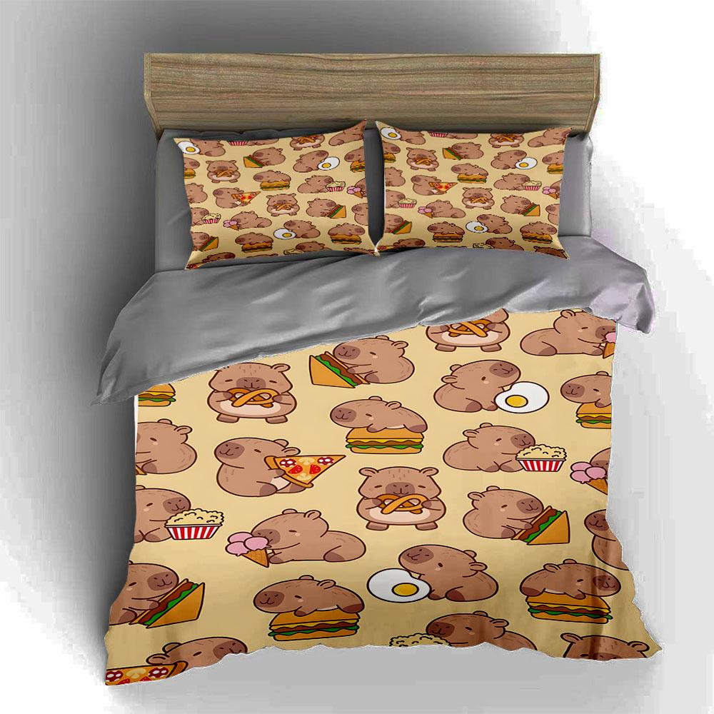 Capybara food illustrations. Bedding Duvet cover sets Duvet covers Pillowcases gifts (1 * Duvet Cover 2 * Pillowcases, without duvet insert)