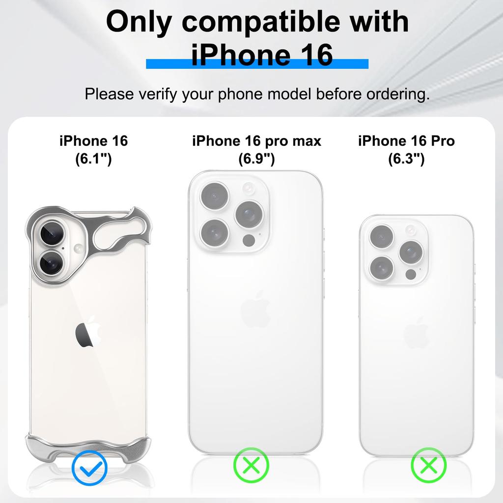 Ultra Thin Frame  Lensless Protective Phone Case for iPhone 16  Silver