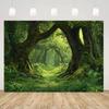 One Oversized Magic Forest Tapestry - Realistic 3D Style with a Sunny Forest Path and Lush Green Leaf Background