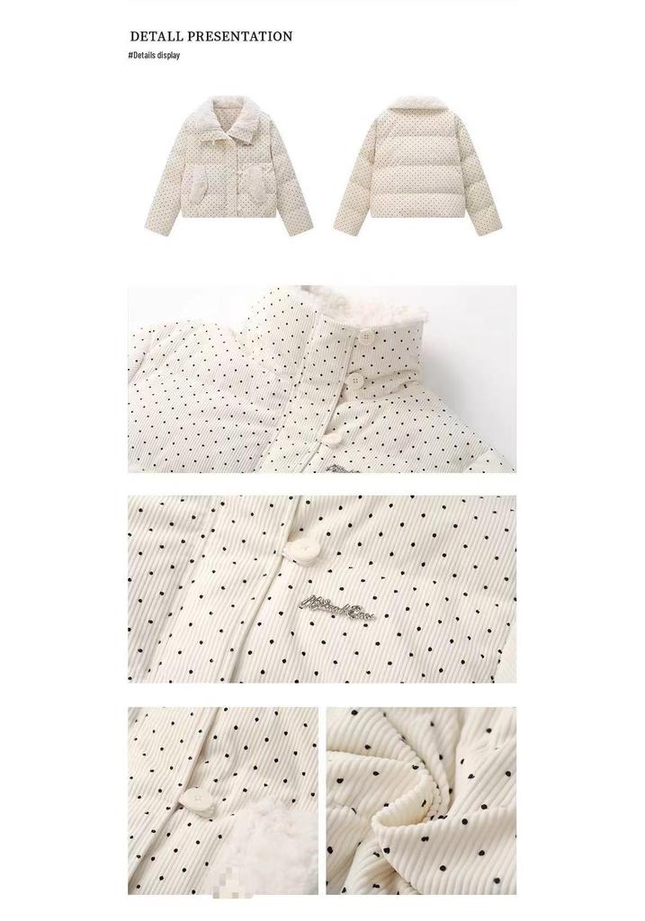 Korean Sweet Polka Dot Fur Collar Women's Winter Down Jacket
