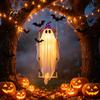 Hanging Ghost Decorations for Halloween Swing Ornament with LED String Lights Outdoor Decor, Adjustable Decorative Polyester Garden Light-Up Bat Decor