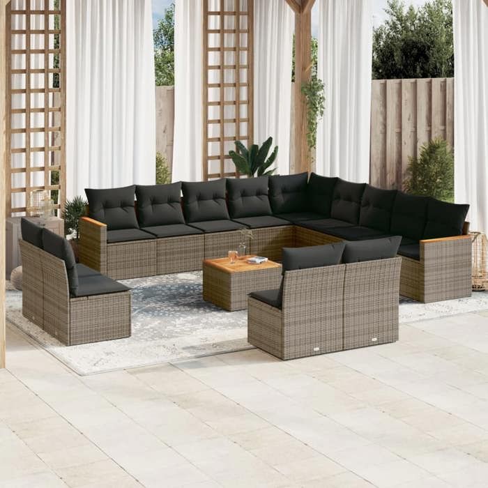 VidaXL Garden Lounge Set with Cushions 14 Pcs, Patio Sofas, Patio Furniture Set, Outdoor Furniture, Grey 3226494