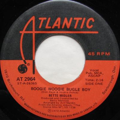 7inch Record BETTE MIDLER - Boogie Woogie Bugle Boy AT2964 Atlantic 1973 Canada Jazz Used