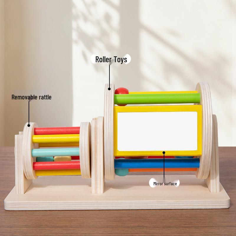 Wooden Textile Rolling Drum - Montessori Toy for Infant & Toddler Hand-Eye Coordination and Focus Development