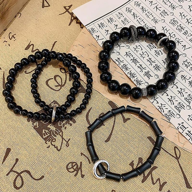 Elegant Beaded Black Bracelet Stone Chain Bracelet Elegant Beaded Bracelets for Women with National Style Ancient Charm