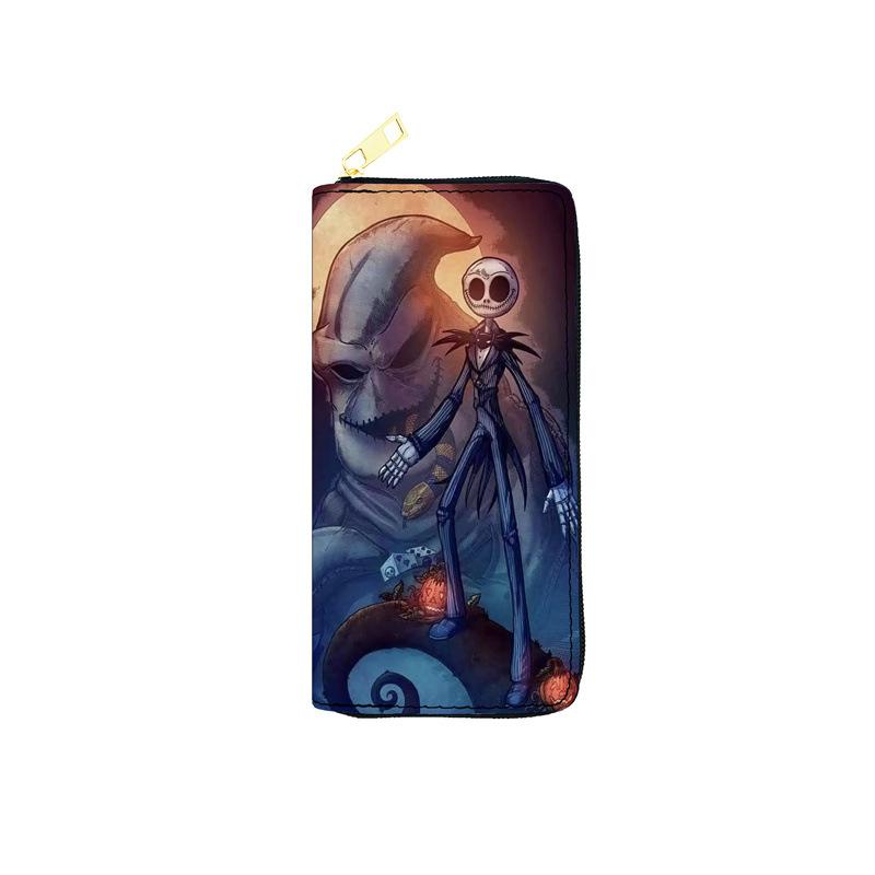 Nightmare Before Christmas PU Leather Long Wallet for Women Zip Clutch Purse Makeup Bag Jack Skellington Black 3pcs