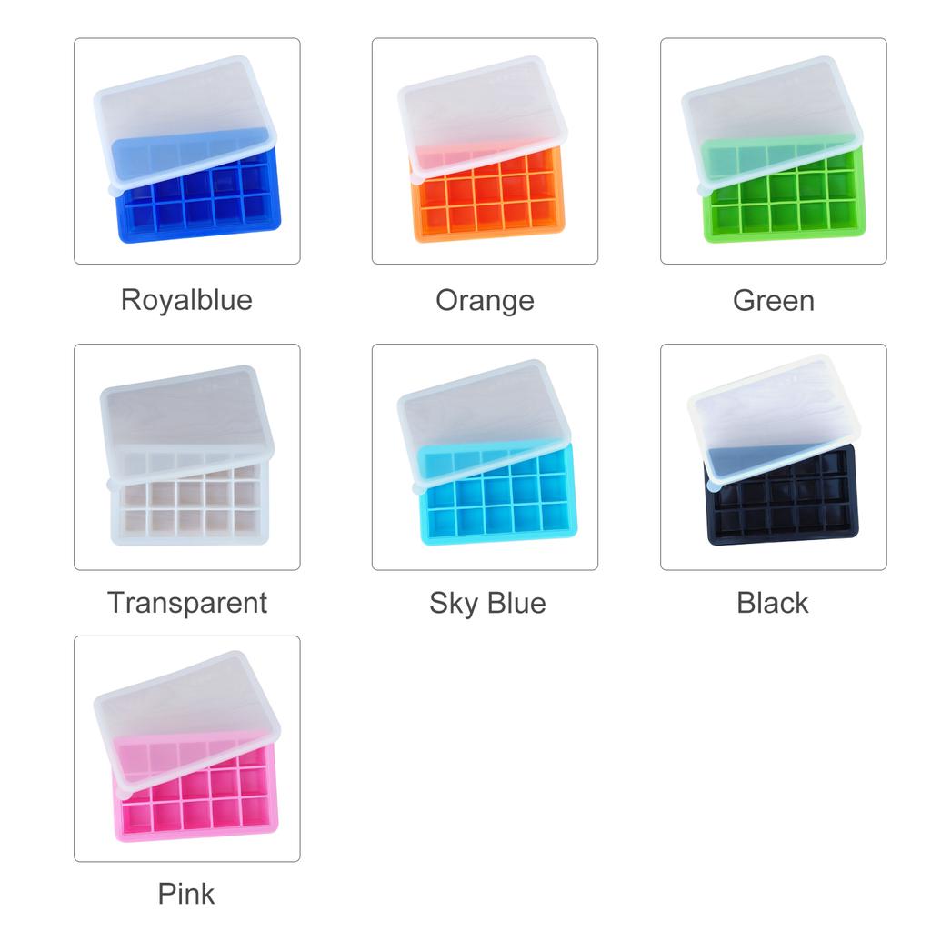 Ice Cube Trays Release Silicone 15 Grids Ice Trays with Spill-Resistant Removable Lid Stackable DIY Home Ice Cube Molds for Chilled Drinks