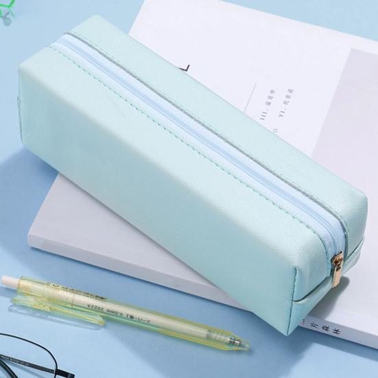 Penneetui Faux Skinn Blyantveske Organizer Liten Glidelås Pennepose Multifunksjonell Kosmetikkveske for Arbeid Reise
