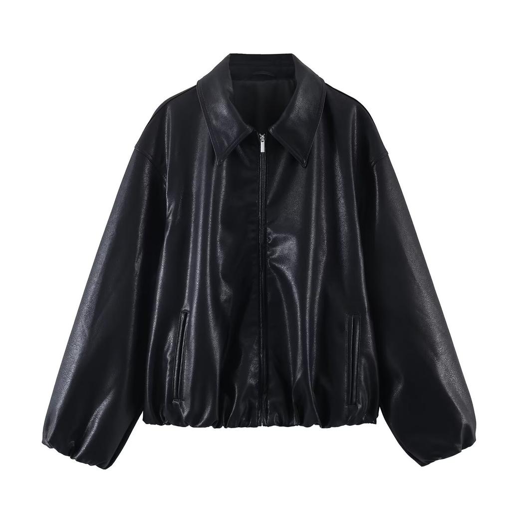 European and American style French women's clothing fashion versatile temperament casual design sense two-color jacket leat