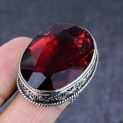 Granato del Mozambico Fatto a mano Argento Sterling 925 Gioielli Anello Misura 9 W5C87