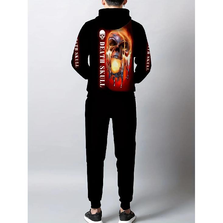 Men's Trendy 3D Luminous Skull Print Autumn And Winter Sweatshirt And Sweatpants 2pcs Set