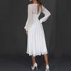 Fashion Party Dress Lace Long-Sleeve Women Sexy Ladies Solid Color Dress